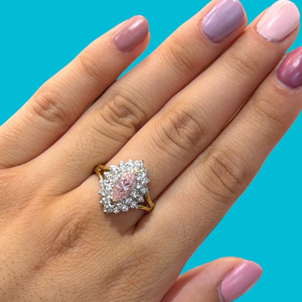 PINK CZ GEMSTONE DOUBLE LAYERED RHINESTONES 14KGF MARKED TAIWAN SIZE 8.5